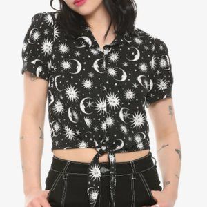 Black & White Celestial Cropped Button-Up